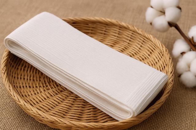 A_photograph_showcases_a_neatly_folded_white_oblon